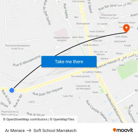 Ar Menara to Soft School Marrakech map