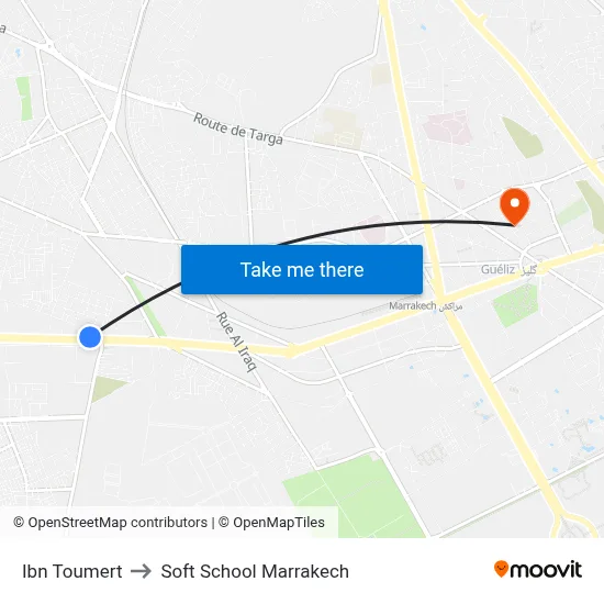 Ibn Toumert to Soft School Marrakech map