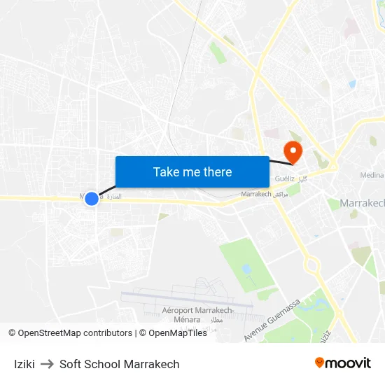 Iziki to Soft School Marrakech map