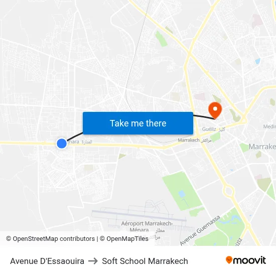 Avenue D'Essaouira to Soft School Marrakech map