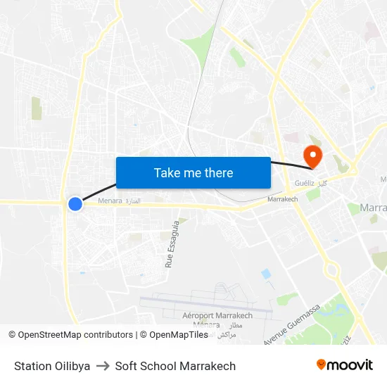 Station Oilibya to Soft School Marrakech map