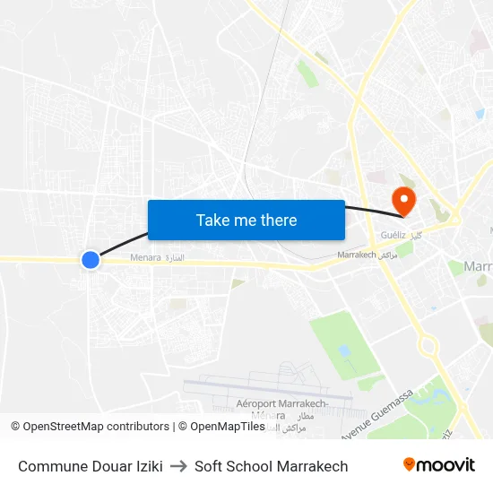Commune Douar Iziki to Soft School Marrakech map