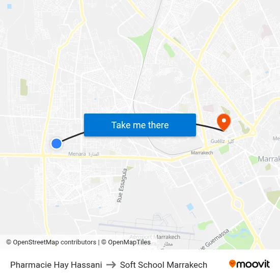 Pharmacie Hay Hassani to Soft School Marrakech map