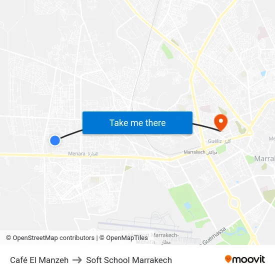 Café El Manzeh to Soft School Marrakech map