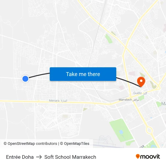 Entrée Doha to Soft School Marrakech map