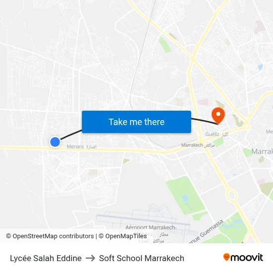 Lycée Salah Eddine to Soft School Marrakech map