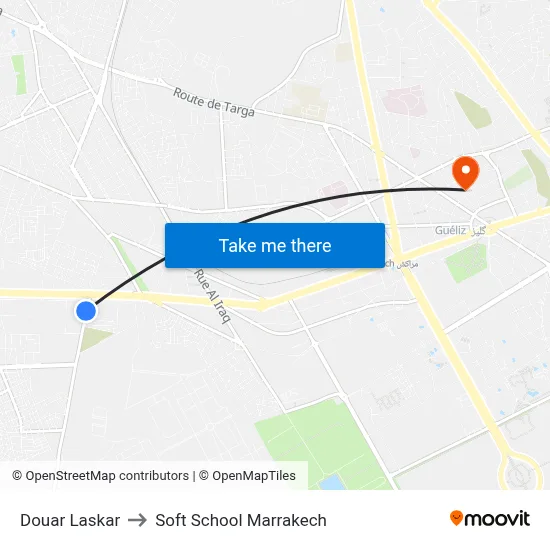 Douar Laskar to Soft School Marrakech map