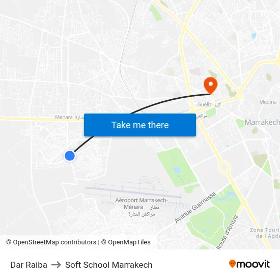 Dar Raiba to Soft School Marrakech map