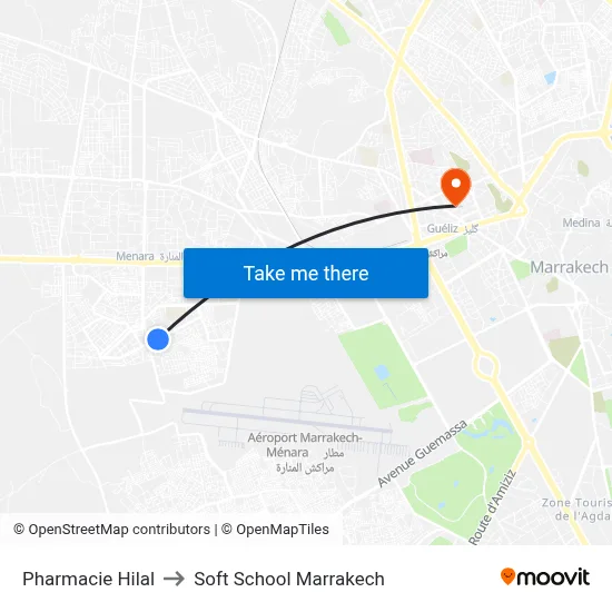 Hilal Pharmacy to Soft School Marrakech map