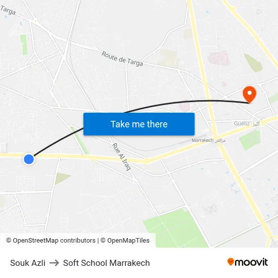 Azli Market to Soft School Marrakech map