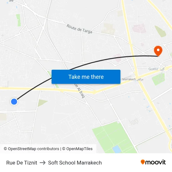 Tiznit Street to Soft School Marrakech map