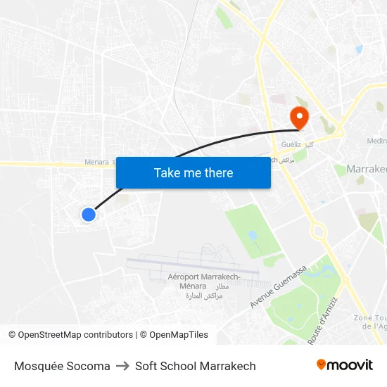 Mosquée Socoma to Soft School Marrakech map