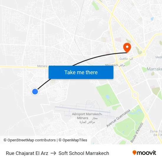 Chajarat El Arz Street to Soft School Marrakech map