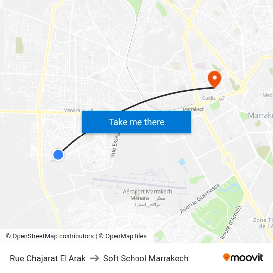 Rue Chajarat El Arak to Soft School Marrakech map