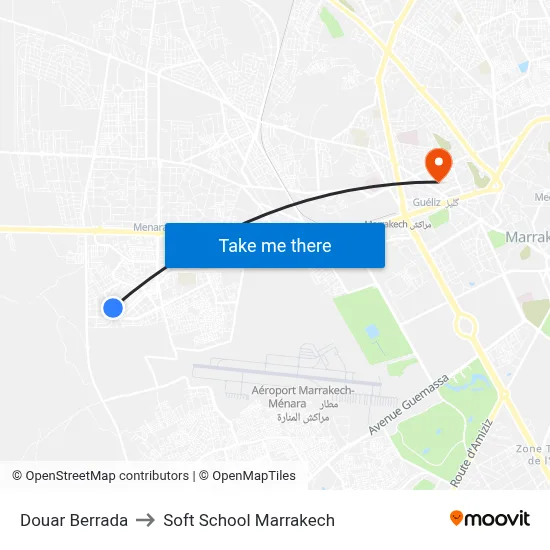 Douar Berrada to Soft School Marrakech map