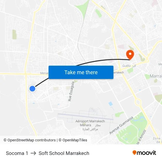 Socoma 1 to Soft School Marrakech map