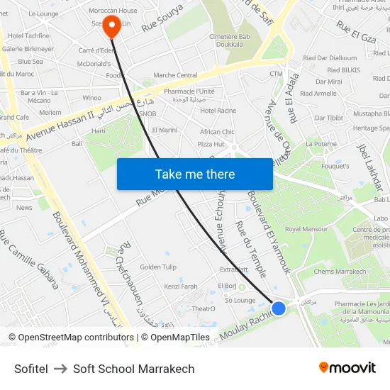 Sofitel to Soft School Marrakech map