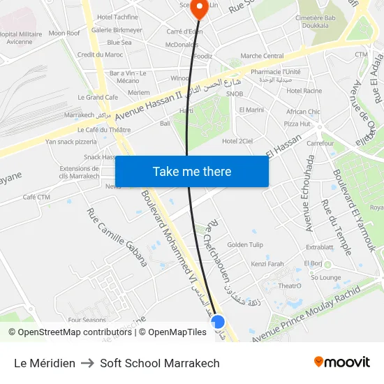 Le Méridien to Soft School Marrakech map