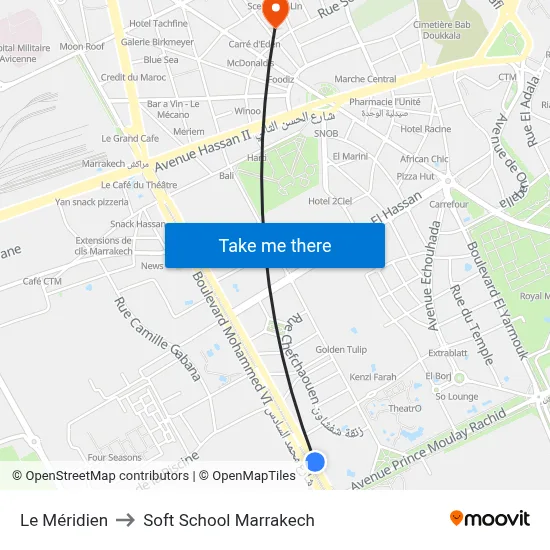 Le Méridien to Soft School Marrakech map