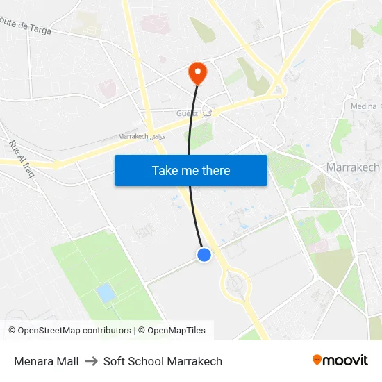 Menara Mall to Soft School Marrakech map