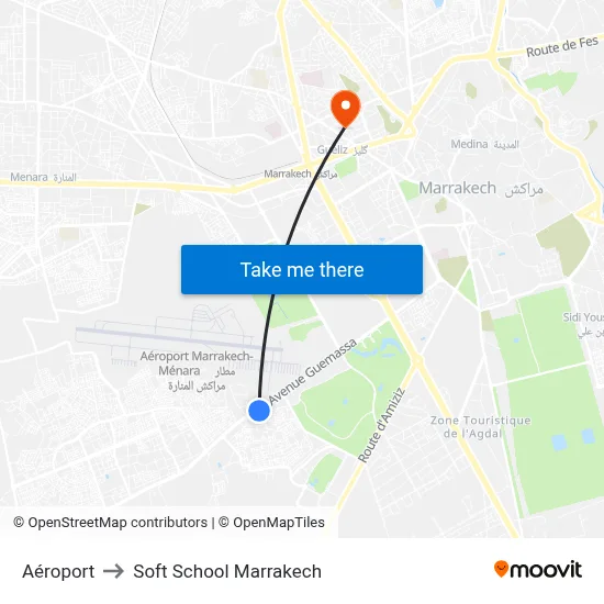 Aéroport to Soft School Marrakech map