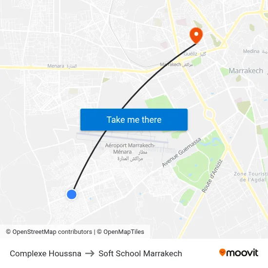 Complexe Houssna to Soft School Marrakech map