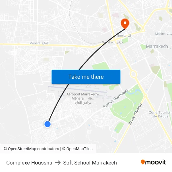 Complexe Houssna to Soft School Marrakech map
