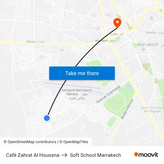 Zahrat Al Houssna Cafe to Soft School Marrakech map