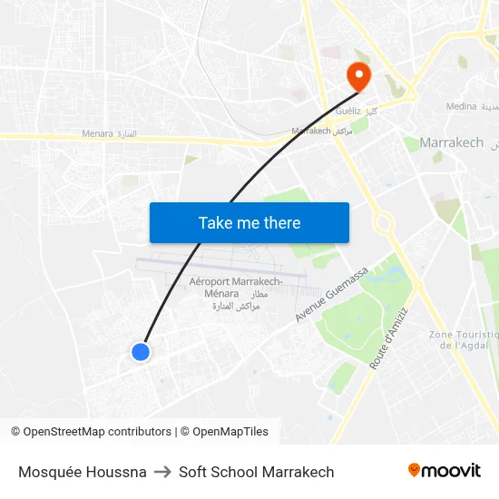 Mosquée Houssna to Soft School Marrakech map