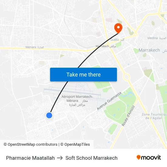 Maatallah Pharmacy to Soft School Marrakech map