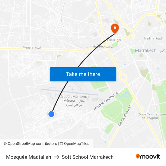Mosquée Maatallah to Soft School Marrakech map