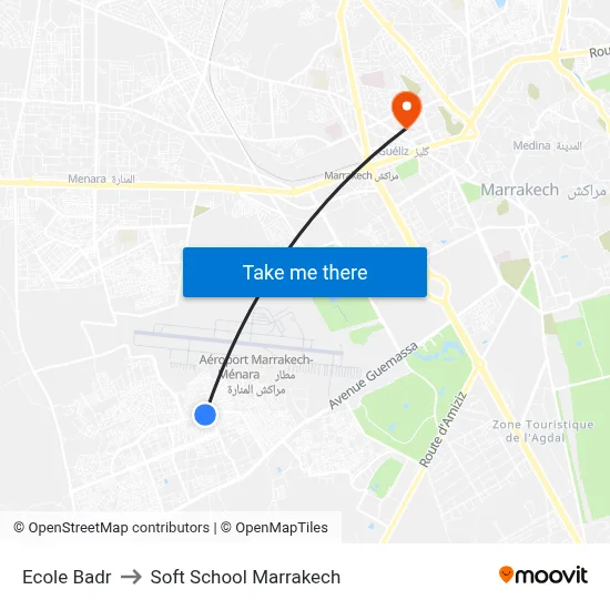 Badr School to Soft School Marrakech map