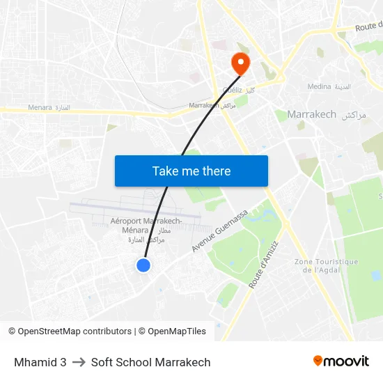 Mhamid 3 to Soft School Marrakech map