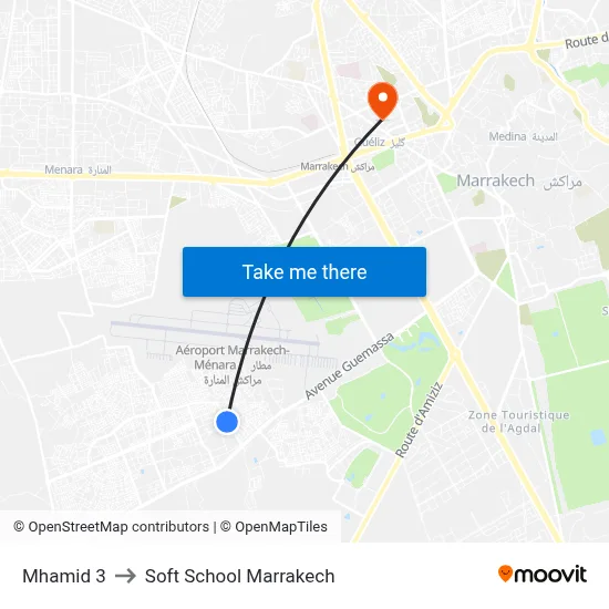 Mhamid 3 to Soft School Marrakech map