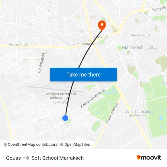 Qouas to Soft School Marrakech map