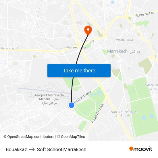 Bouakkaz to Soft School Marrakech map
