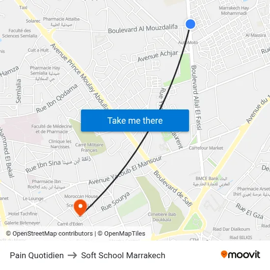 Pain Quotidien to Soft School Marrakech map