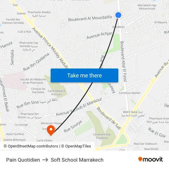 Pain Quotidien to Soft School Marrakech map