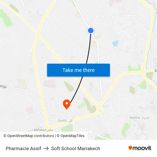 Assif Pharmacy to Soft School Marrakech map