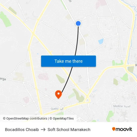 Bocadillos Choaib to Soft School Marrakech map