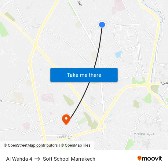 Al Wahda 4 to Soft School Marrakech map