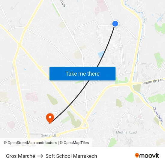 Gros Marché to Soft School Marrakech map
