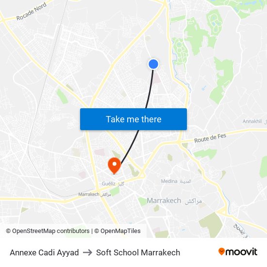 Annexe Cadi Ayyad to Soft School Marrakech map