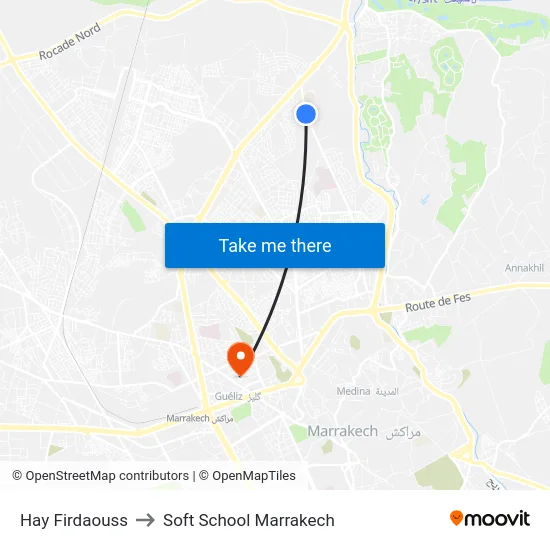 Hay Firdaouss to Soft School Marrakech map