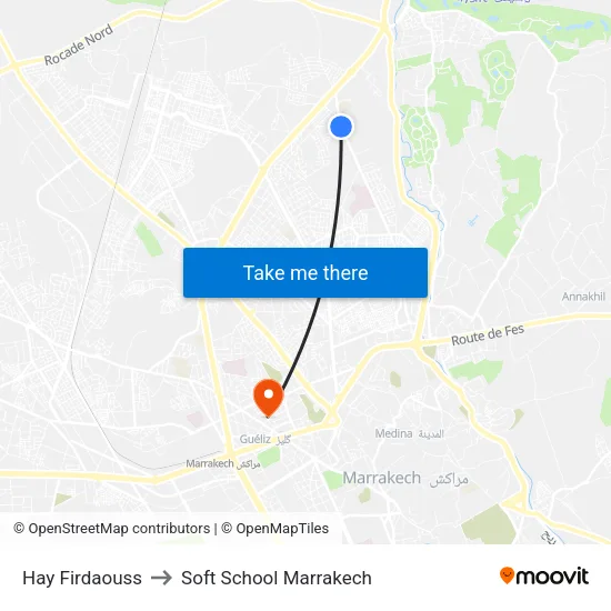 Hay Firdaouss to Soft School Marrakech map