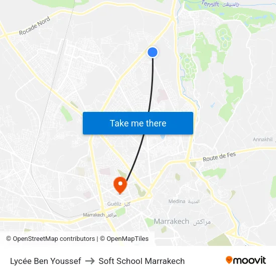 Lycée Ben Youssef to Soft School Marrakech map