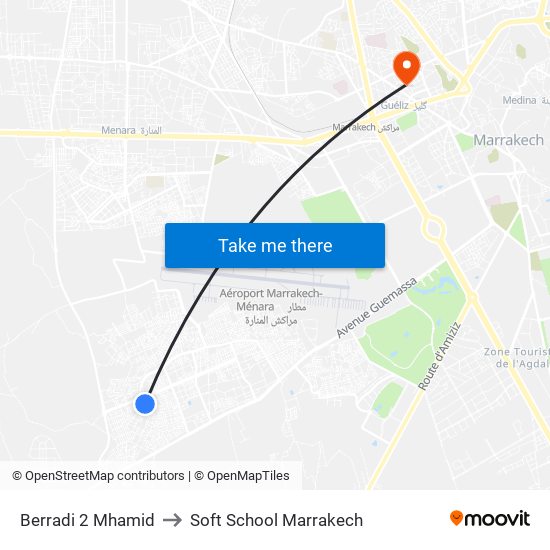 Berradi 2 Mhamid to Soft School Marrakech map