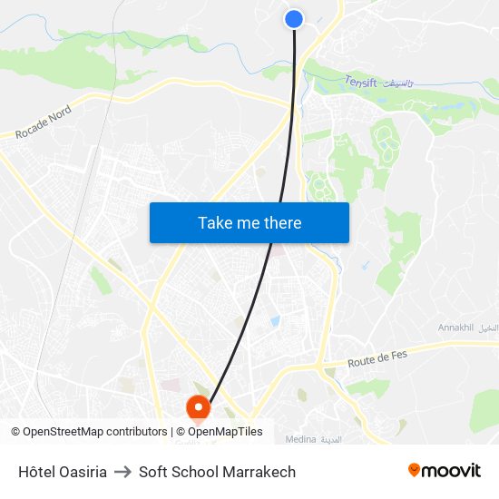 Hôtel Oasiria to Soft School Marrakech map