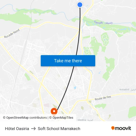 Hôtel Oasiria to Soft School Marrakech map