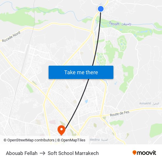 Abouab Fellah to Soft School Marrakech map